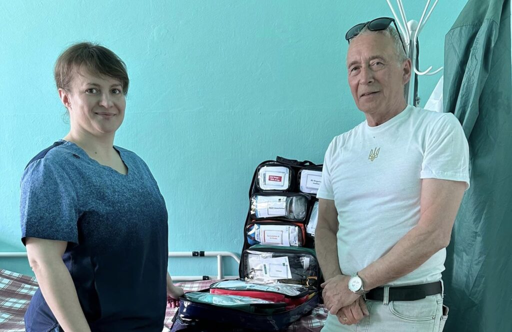 A Ukrainian midwife explores the contents of the Baby Lifeline Community Midwives' Bag, couriered by John
